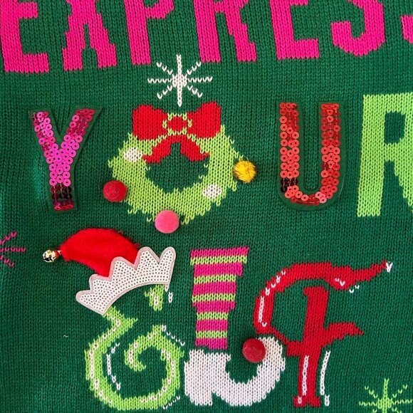 Christmas Express Your Elf Campy Women's Christmas Crewneck Sweater Size Large - Picture 10 of 13